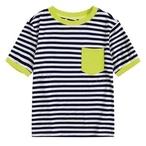 SHEIN EZwear Neon Green Pocket Patched Striped Ringer Tee 💕